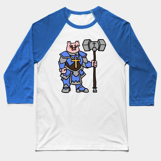 Fantasy Tabletop Piggy Paladin Cute Baseball T-Shirt by Porkzby